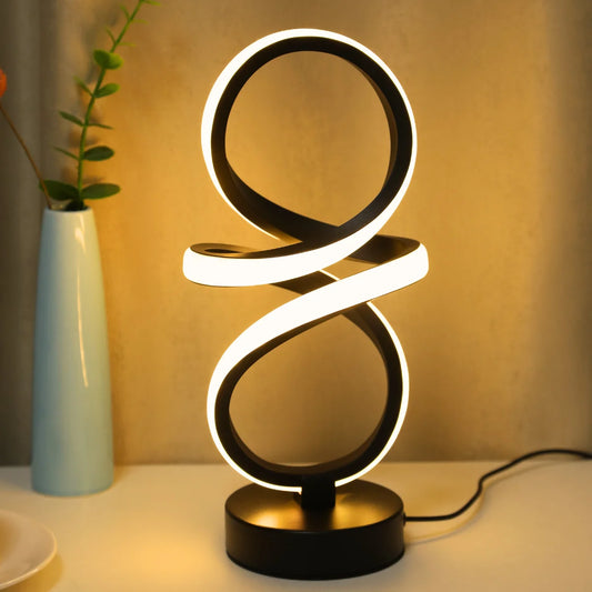 Creative spiral LED table lamp, 3 adjustable colors, USB powered, suitable for bedrooms, offices, and study rooms