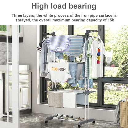 [EU Stock] Drying Rack Clothes Rack Clothes Storage Shelf Folding Rack Floor-Standing Coat Shelf Bedroom Hanging Rack