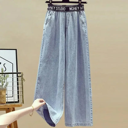 2026 Spring Summer New Korean Elegant Splicing Short Sleeved Shirt+Jeans Two Piece Suit Women Chic Top Denim Pants Matching Set