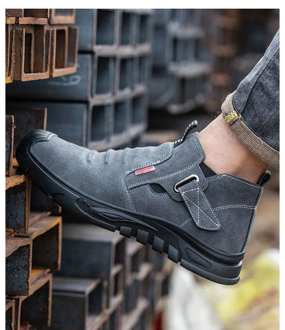 Genuine Leather Cow Suede Safety Work Shoes For Men Composite Head Anti Nail Anti Static Welding Shoes Indestructible Boots