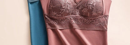 Women Winter Velvet Padded Vest Thermal Underwear Camisole Warm Sling Vest Tops 2-in-1 Built-in Bra Undershirt Intimate