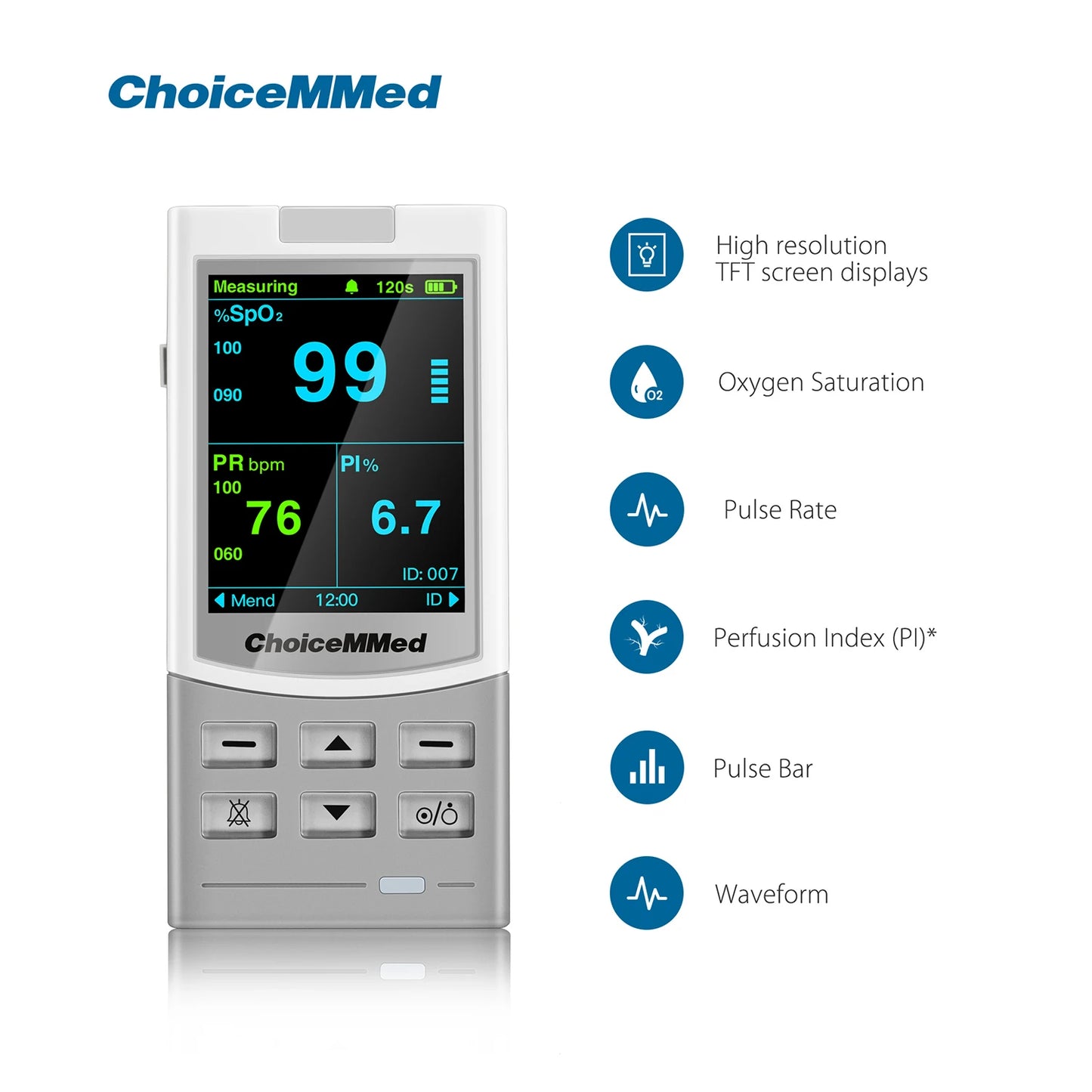 ChoiceMMed Medical Rechargeable Handheld Pulse Oximeter Portable Oximetro Health Monitors SPO2 PI PR For Adult Kid Baby Newborn