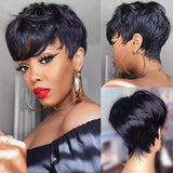 Short Pixie Cut Human Hair Wig for Black Women, Machine-Made Wigs with Bangs, Short Human Hair Wigs
