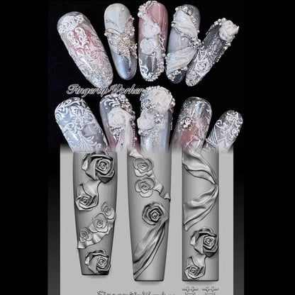 1Pc Chain Ice Flower Fox Spoon Fork Dragon Snake Butterfly 3D Acrylic Mold Nail Art Decorations  DIY Design Silicone Nails Mold