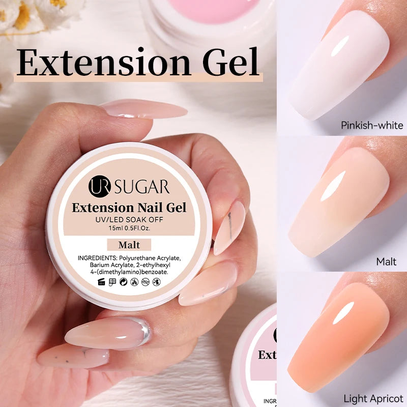 UR SUGAR 15ml Extension Nail Gel Polish Nails Finger Form Clear Nude Pink Nail Art Camouflage Hard Gel Acrylic Nail Manicur