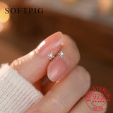 Softpig real 925 prata esterlina zircão 4mm estrela minúsculos brincos para mulheres jóias finas minimalista orelha buraco cuidados acessórios