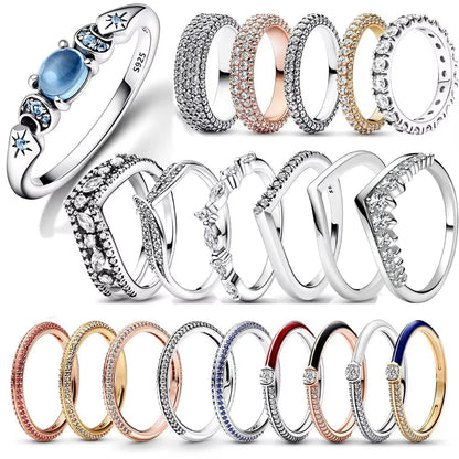 925 Sterling Silver Anéis Empilháveis para Mulheres, Coração Infinito, Esmalte Vermelho, Anel de Casamento, Jóias Presente, Original, Novo