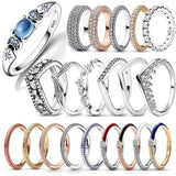 925 Sterling Silver Anéis Empilháveis para Mulheres, Coração Infinito, Esmalte Vermelho, Anel de Casamento, Jóias Presente, Original, Novo