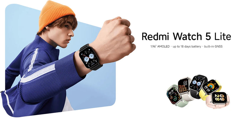Global Version Xiaomi Redmi Watch 5 Lite 1.96" AMOLED up to 18 days battery built-in GNSS 150+ modes smart watch Bluetooth® call