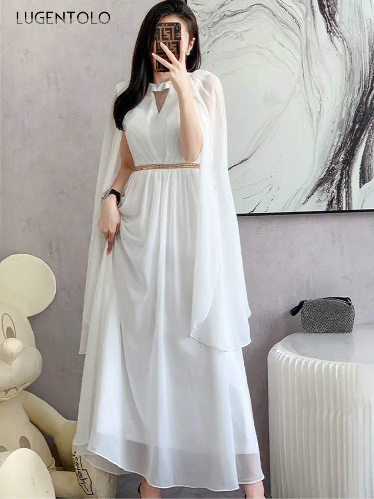 New Fashion Luxurry White Long Dress Women Sleeveless High-End Vintage Elegant Party Dresses Vestidos Female Clothing