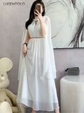 New Fashion Luxurry White Long Dress Women Sleeveless High-End Vintage Elegant Party Dresses Vestidos Female Clothing
