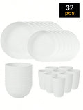 4/16/24pcs Reusable plastic tableware set, including plates, bowls and cups. Suitable for family picnics and school supplies