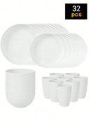 4/16/24pcs Reusable plastic tableware set, including plates, bowls and cups. Suitable for family picnics and school supplies