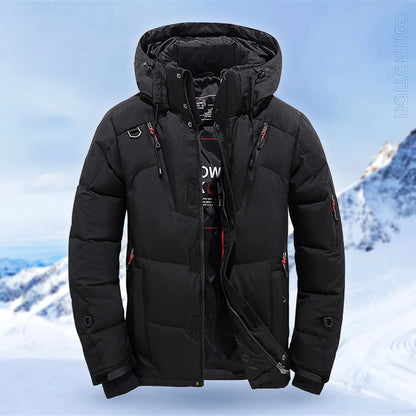 Chaqueta de plumón para hombre, abrigo de invierno de pato blanco, parka cálida y resistente al viento, para viajes y acampadas, nueva, gruesa, de color sólido, con capucha.