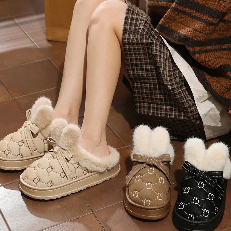 Women Winter Plush Warm Slippers Ladies Casual Fashion Cotton Slipper Female Flat Outdoor Stylish Waterproof Shoes