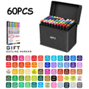 24/36/48/60/80/120/168 Colors Double Tip Permanent Art Marker pens for Drawing Painting Sketching Comics Design School Supplies
