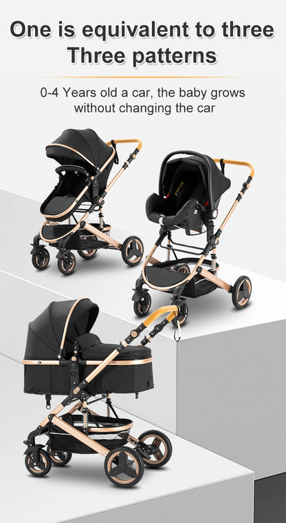 Newest Luxury Baby Stroller 3 in 1 Portable Travel Baby Carriage Fold Pram High Landscape Aluminum Frame Newborn Infant Stroller