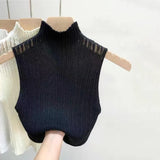 Women's Korean Knitted Half High Neck Vest Summer Sleeveless Solid Color Thin Tank Top 