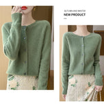 100% Merino Wool Long Sleeve Sweaters Cashmere Cardigan Spring Autumn Women O-Neck Knitwear Tops Clothing Fashion Basic Tops