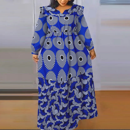 Vestido largo con estampado bohemio VONDA de talla grande 5XL para mujer, manga larga tipo farol, elegante, cuello en V, para vacaciones