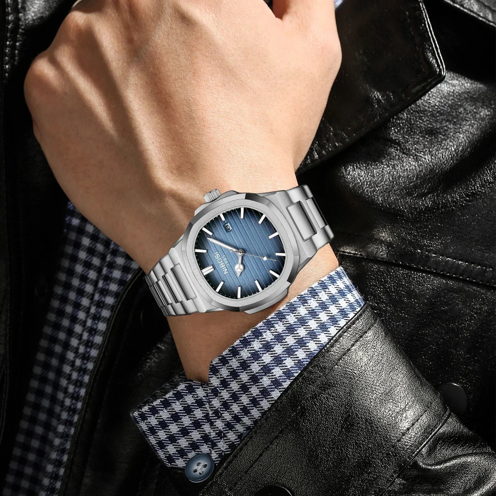 NIBOSI Brand Mens Watches Quartz Movement Watch Luxury Stainless Steel Calendar Waterproof Sport Simple Wristwatches for Man