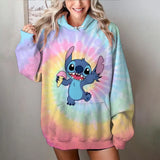 Disney stitch impressão dos desenhos animados camisola com capuz jaqueta roupas com capuz design oversize sentimento solto e confortável