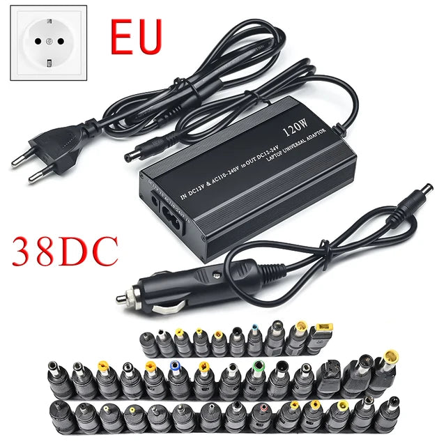 Cargador universal para coche, adaptador de corriente CA/CC, USB, para portátil, ajustable, 120 W, 220 V, 110 V a 12 V, 15 V, 16 V, 18 V, 19 V, 20 V, 22 V y 24 V 
