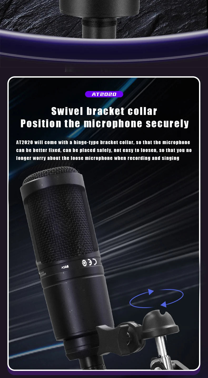 AT2020 Condenser Microphone for Recording Gaming Microfono Condenser Professional Microphone,Cardioid Mic for Singing