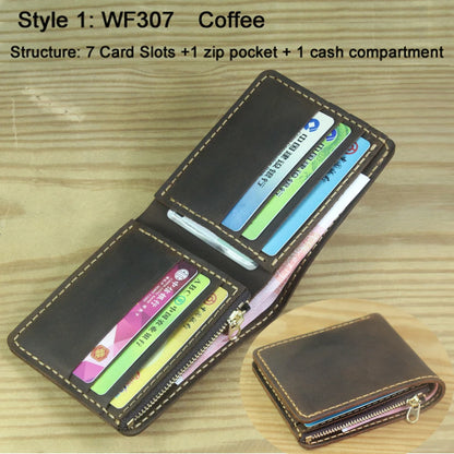 Luxury Handmade Genuine Leather Men Wallet Bifold Purse Male Wallets Short Money Clip Vintage Leather Money Bag with zip pocket
