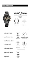 NAVIFORCE NF8076 Sports Watches for Men Stainless Strap Quartz 3ATM Waterproof Shockproof New Fashionable Clock