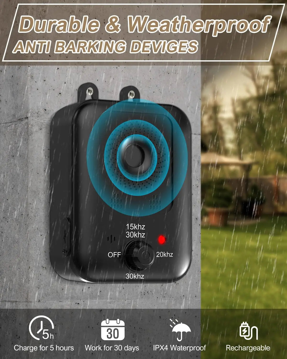 Dispositivo automático antiladridos para el control de ladridos de perros, dispositivo ultrasónico recargable para disuadir los ladridos de perros, para exteriores e interiores.