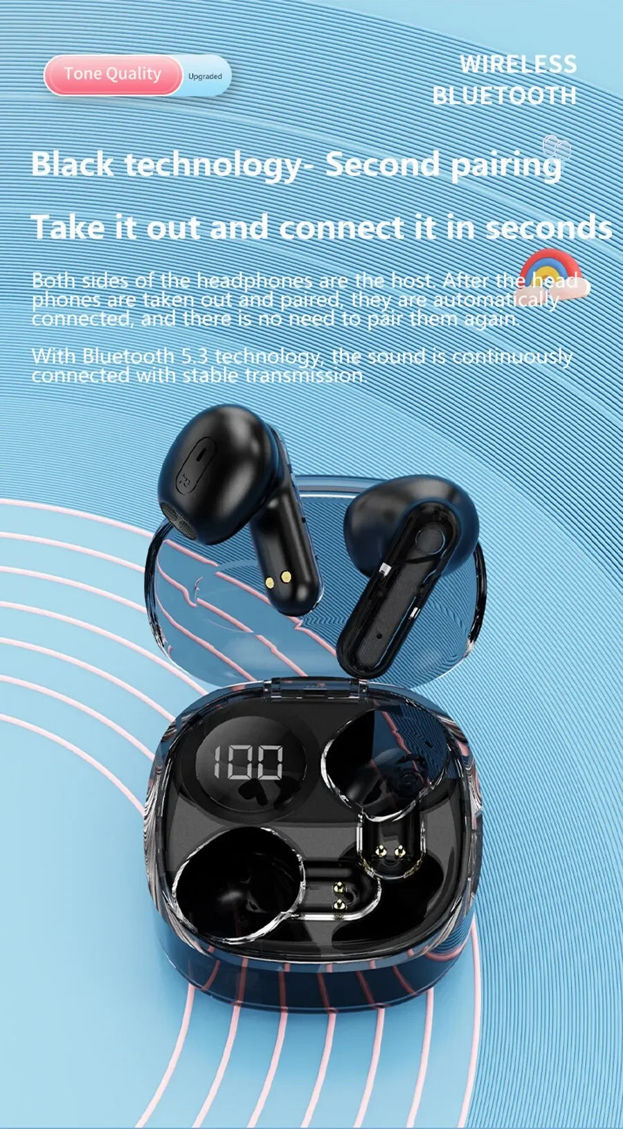 Apro138 True Wireless Bluetooth V5.3+EDR Transparency Headphones with ENC and LED Power Digital Display Stereo Sound Earphones