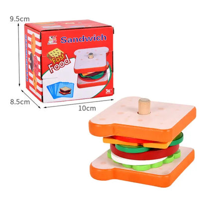 Montessori Wooden Burger Stacking Toys for Toddler Preschool Learning Educational Toys Fine Motor Skills Kitchen Gift for Kids 