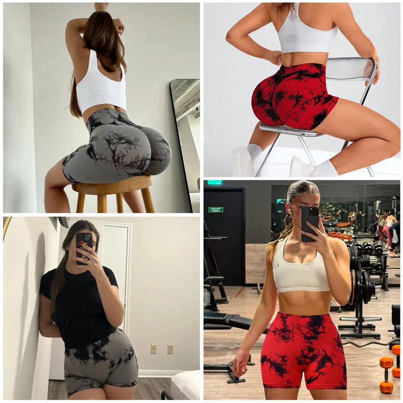 High Stretch Butt Lifting Tie Dye Fitness Shorts Women High Waist Summer Sport Yoga shorts Outdoors Sportwear