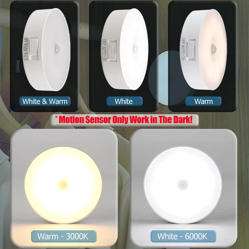 Luz Noturna LED com Sensor de Movimento e Recarregável via USB – Ideal para Cozinha, Quarto, Escadas, Corredor, Armário e Guarda-Roupa