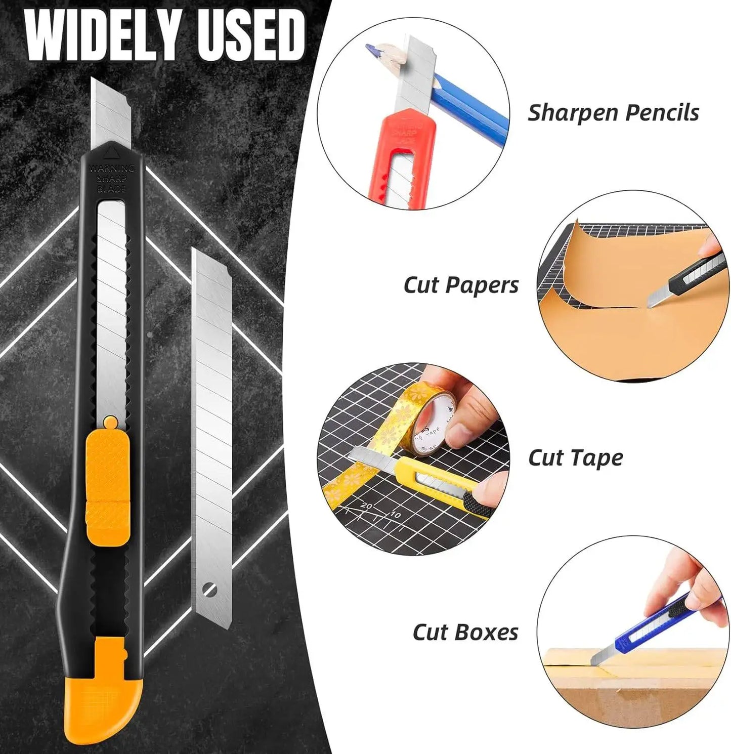 4/24 Pack Box Cutter Retractable, Utility Knife 9MM Wide Snap-Off Blades, Exacto Knife for Cutting Box, Wrapping, Cardboard