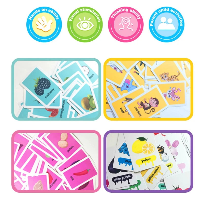 36pcs Children Cognition Cards Animal Color Fruits Double Side Flashcards Montessori Baby Kids Early Educational Toys Gifts