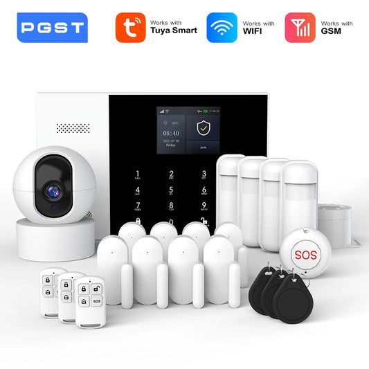 PGST Residential Tuya Smart GSM WiFi Alarm System for Home Wireless Security Alarm House Smart Life App Control works with Alexa