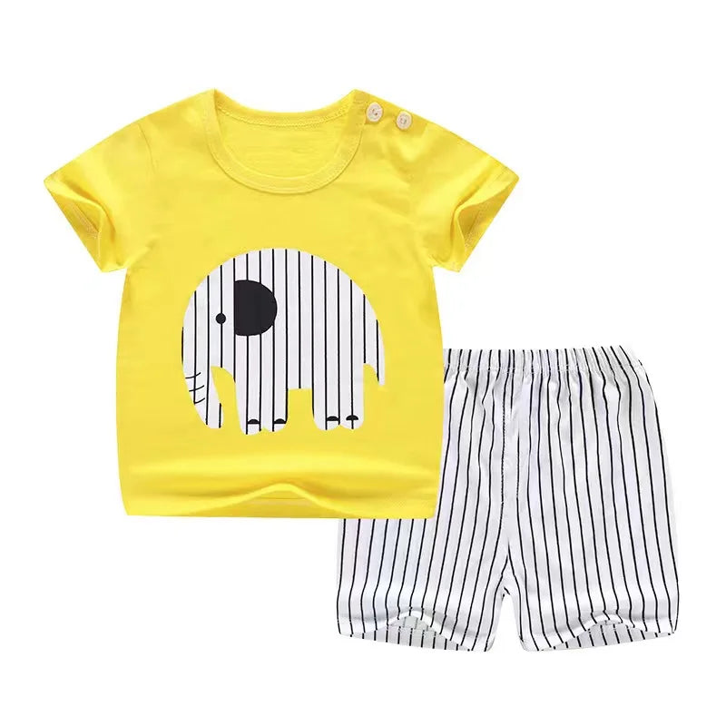 Mickey Mouse Summer T-shirt Shorts Children's Short Sleeve Set Cotton Tees Tracksuits Boys Girls Clothes Casual Two Piece