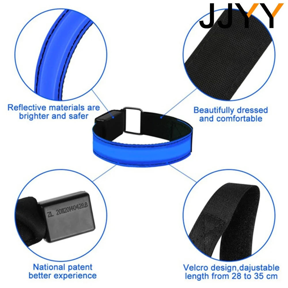 JJYY 1PC Outdoor Sports Night Running Armband LED Light USB Rechargeable Safety Belt Arm Leg Warning Wristband Cycling Bike Bicy