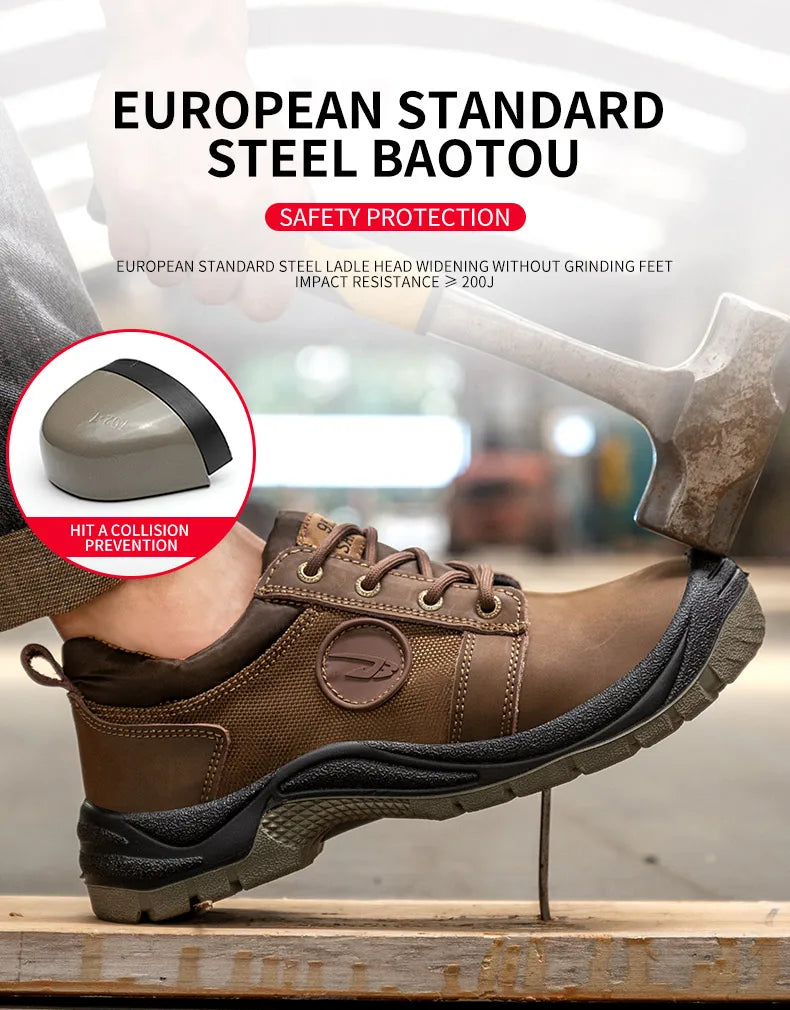 Safety shoes men's leather welding shoes anti-smashing, anti-puncture, non-slip sports Steel toe soft work boots for women