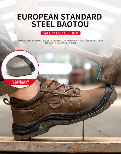 Safety shoes men's leather welding shoes anti-smashing, anti-puncture, non-slip sports Steel toe soft work boots for women