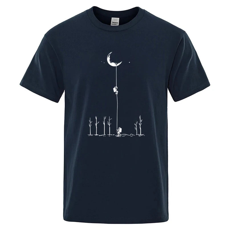 Summer Men's High Quality 100% Cotton Cool Funny Astronaut Print Casual Loose O-neck for Men T-shirt Male T-shirt Hip Hop Tee