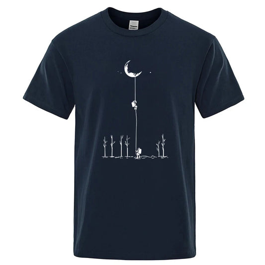 Summer Men's High Quality 100% Cotton Cool Funny Astronaut Print Casual Loose O-neck for Men T-shirt Male T-shirt Hip Hop Tee