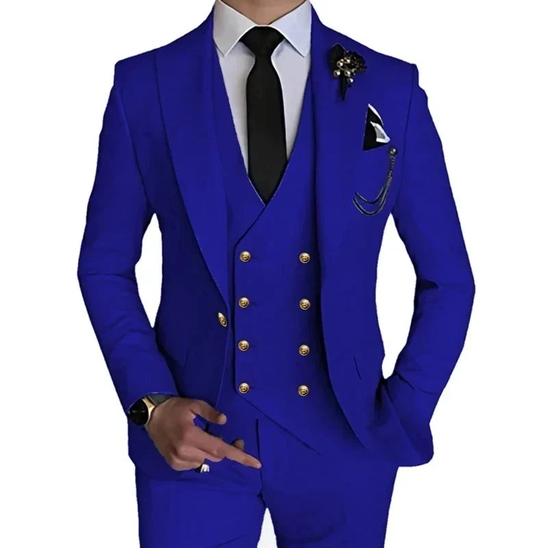 2024 Fashion New Men Leisure Boutique Business Solid Color Wedding Suit Coat Pants Vest 3 Pcs Set Dress Blazers Jacket Trousers