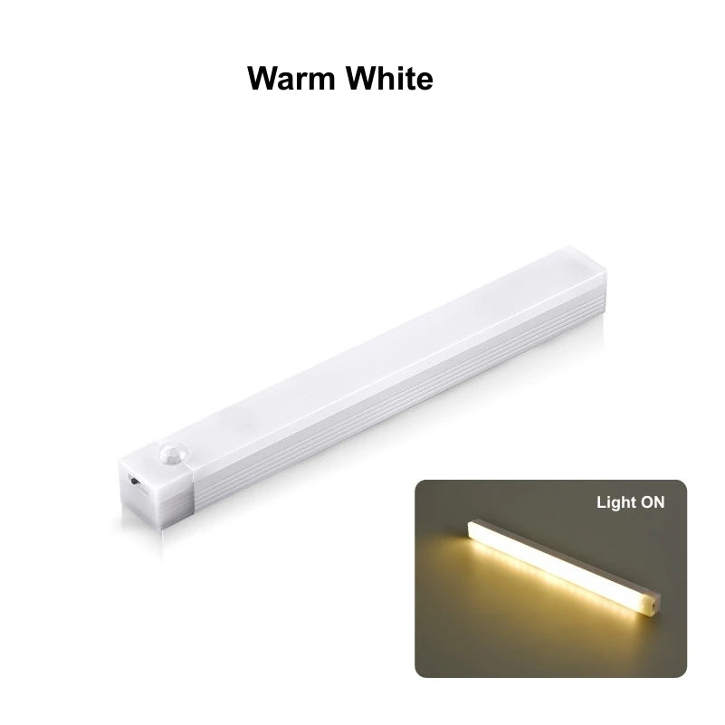 Luz Noturna LED Sem Fio com Sensor de Movimento e Recarga USB – Barra Longa para Armários de Cozinha, Guarda-Roupas, Cabeceiras e Escadas