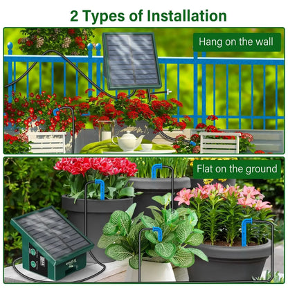 Sistema de riego solar para jardín y balcón. Sistema de riego automático por goteo. Sistema de riego de jardín DIY. Riego por goteo con manguera.