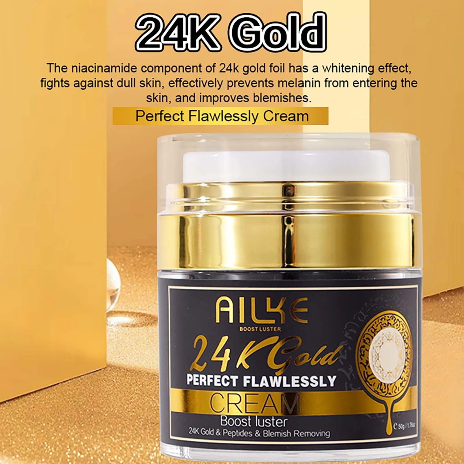 AILKE 24K Gold Flawlessly Skin Care Set, Whitening, Reduces Dark Spots, Pigmentation, Wrinkles, Moisturizes, For All Skin Types