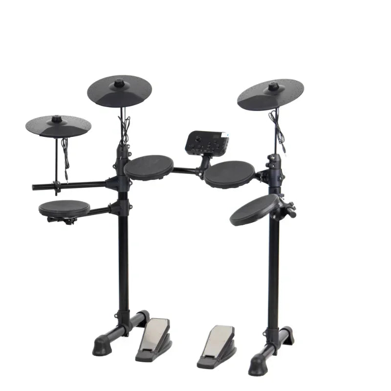 Batería electrónica de 4 tambores y 3 platillos, de silicona, 180 tonos, con interfaz USB, MIDI y auriculares.