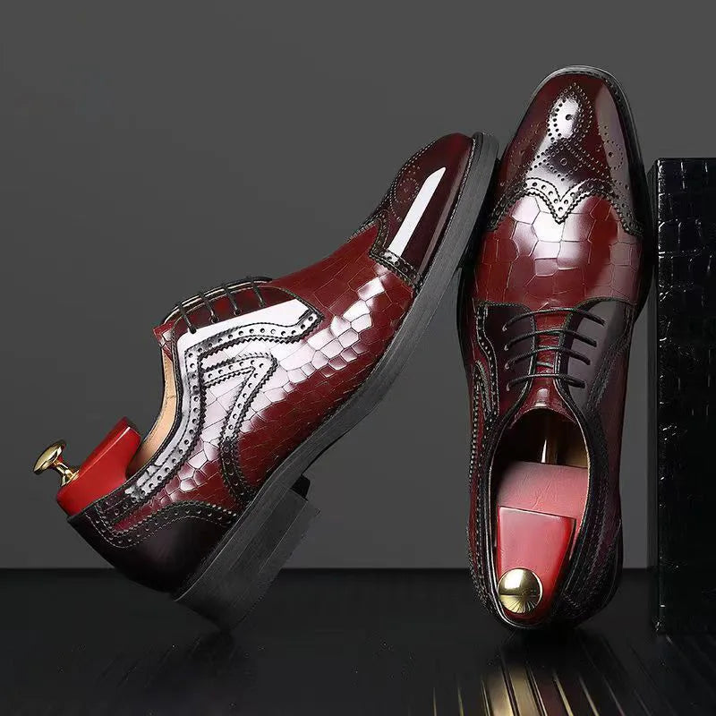 Crocodile Pattern Leather Shoes Business Oxford Footwear Men's Brogue Dress Shoes Leather Formal Shoes for Men Bullock Shoe 2024